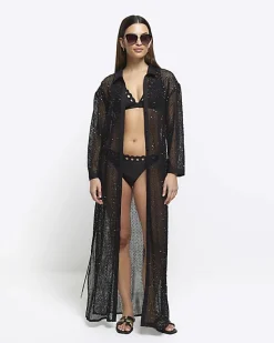 River Island mesh sequin beach maxi shirt dress< Swimwear & Beachwear
