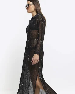 River Island mesh sequin beach maxi shirt dress< Swimwear & Beachwear