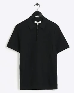 River Island muscle fit knitted half zip polo< Polo Shirts