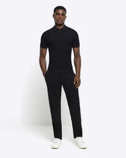 River Island muscle fit knitted half zip polo< Polo Shirts
