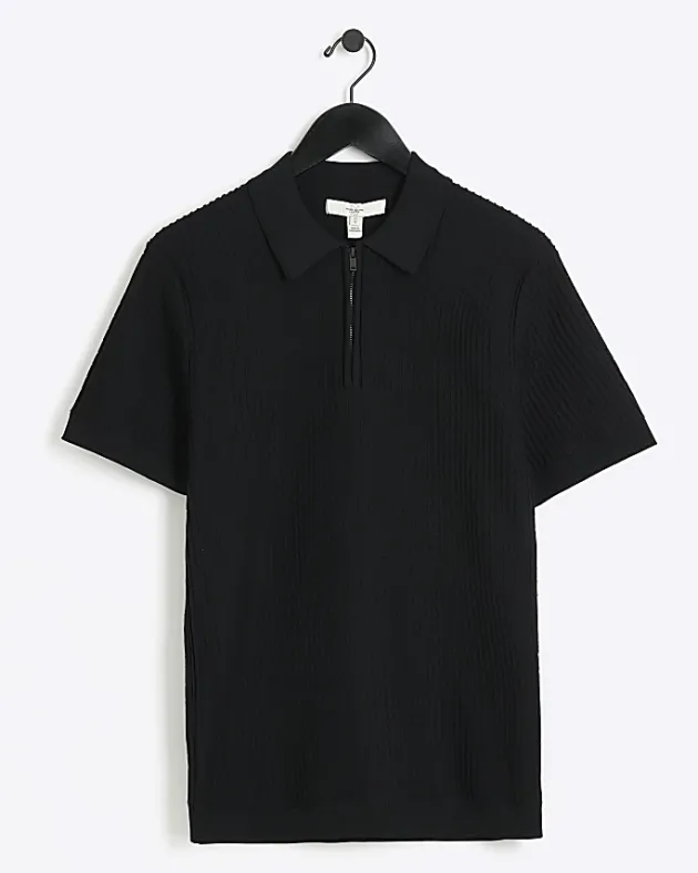 River Island muscle fit knitted half zip polo< Polo Shirts