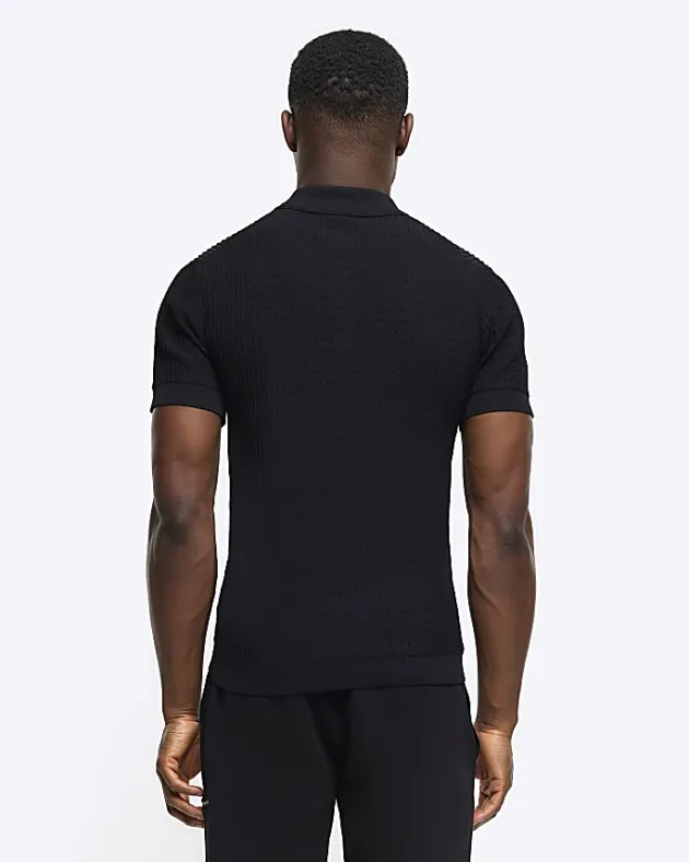 River Island muscle fit knitted half zip polo< Polo Shirts