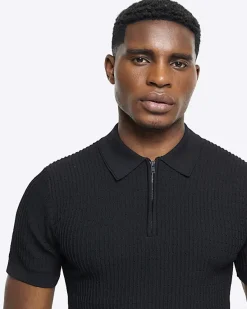 River Island muscle fit knitted half zip polo< Polo Shirts