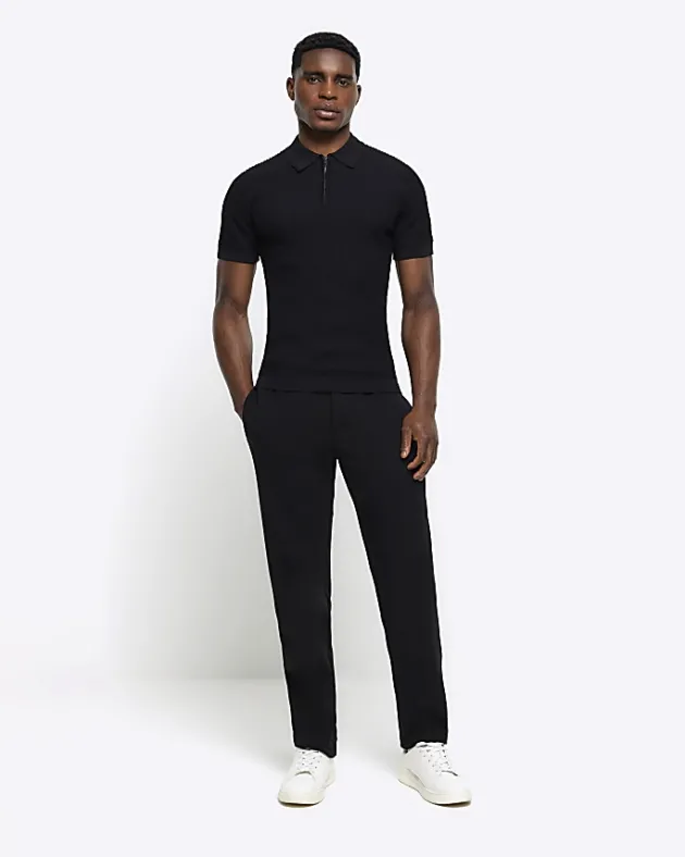 River Island muscle fit knitted half zip polo< Polo Shirts