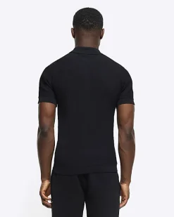 River Island muscle fit knitted half zip polo< Polo Shirts