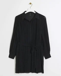 River Island plisse tie waist mini shirt dress< Dresses