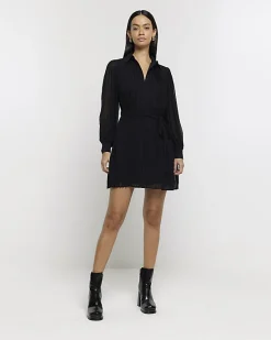 River Island plisse tie waist mini shirt dress< Dresses