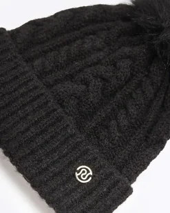 River Island pom pom cable knit beanie hat< Accessories