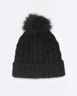 River Island pom pom cable knit beanie hat< Accessories