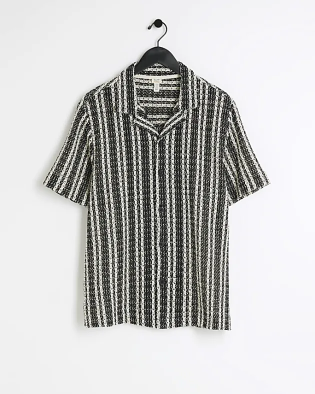 River Island regular fit crochet stripe revere shirt< Shirts