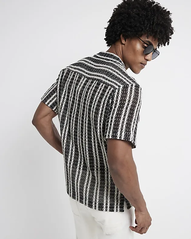 River Island regular fit crochet stripe revere shirt< Shirts