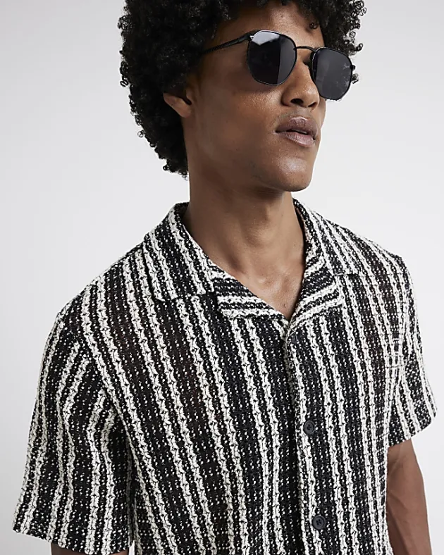 River Island regular fit crochet stripe revere shirt< Shirts