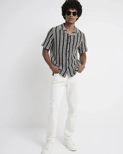 River Island regular fit crochet stripe revere shirt< Shirts