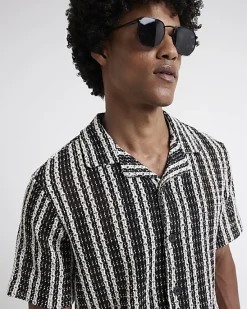 River Island regular fit crochet stripe revere shirt< Shirts