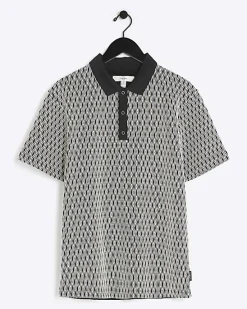 River Island Regular Fit Diamond Jacquard Polo< Polo Shirts
