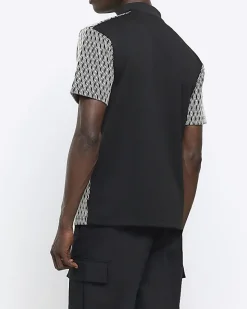 River Island Regular Fit Diamond Jacquard Polo< Polo Shirts