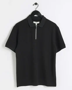 River Island regular fit smart texture zip neck polo< Polo Shirts