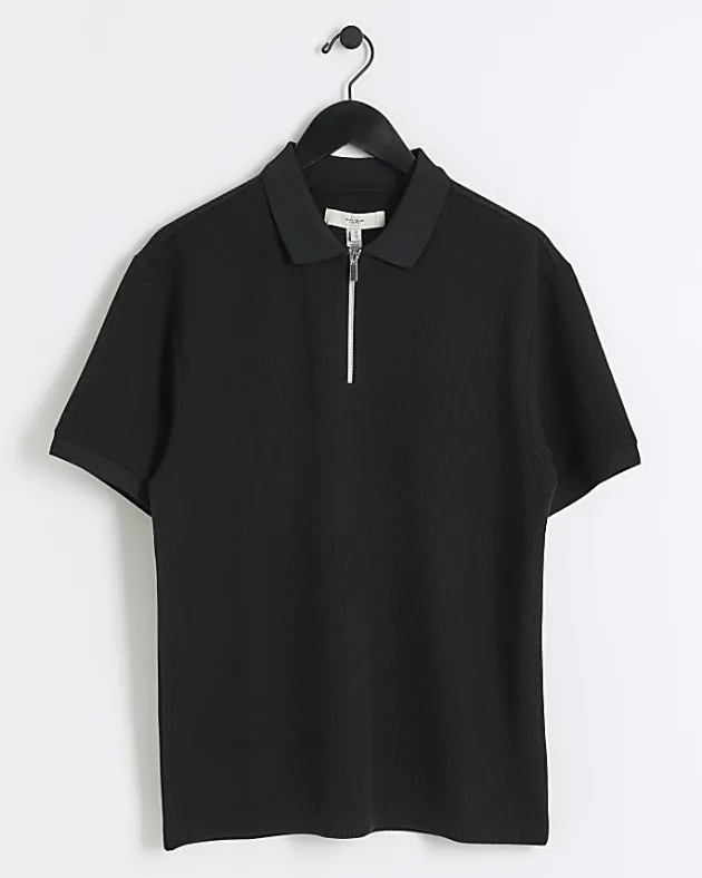 River Island regular fit smart texture zip neck polo< Polo Shirts