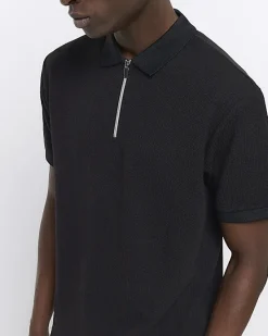 River Island regular fit smart texture zip neck polo< Polo Shirts