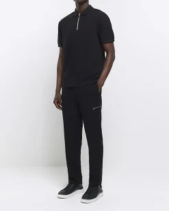 River Island regular fit smart texture zip neck polo< Polo Shirts