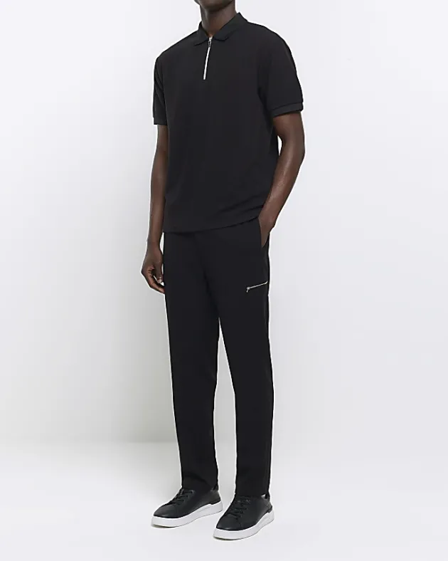 River Island regular fit smart texture zip neck polo< Polo Shirts