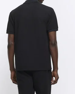 River Island regular fit smart texture zip neck polo< Polo Shirts