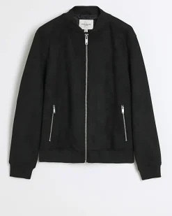 River Island regular fit suedette bomber jacket< Big & Tall