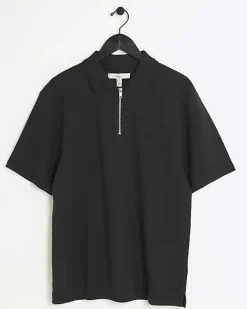 River Island regular fit textured half zip polo< Polo Shirts