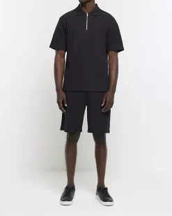 River Island regular fit textured half zip polo< Polo Shirts