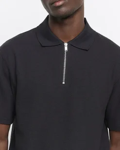 River Island regular fit textured half zip polo< Polo Shirts