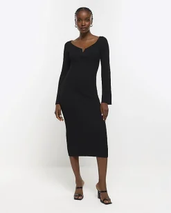 River Island rib long sleeve bodycon midi dress< Dresses