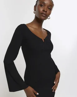 River Island rib long sleeve bodycon midi dress< Dresses