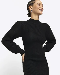 River Island rib puff sleeve jumper mini dress< Dresses