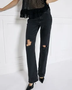 River Island ripped high waist stove straight jeans< Jeans