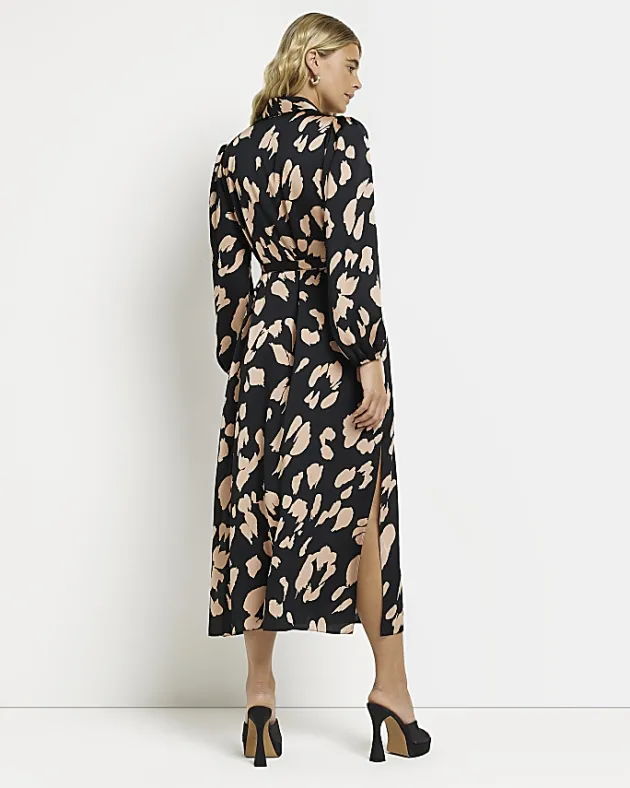 River Island satin animal print midi shirt dress< Dresses