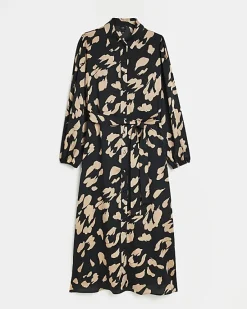 River Island satin animal print midi shirt dress< Dresses