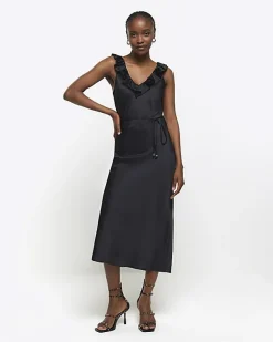 River Island satin frill trim slip midi dress< Dresses