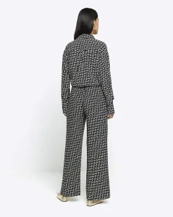 River Island satin geometric wide leg trousers< Trousers