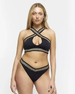 River Island sequin elastic halter bikini top< Swimwear & Beachwear
