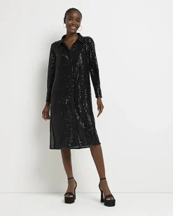 River Island sequin long sleeve midi shirt dress< Dresses