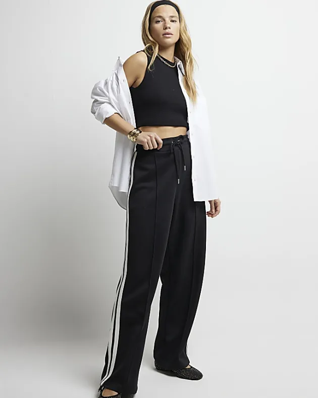 River Island side stripe wide leg joggers< Trousers