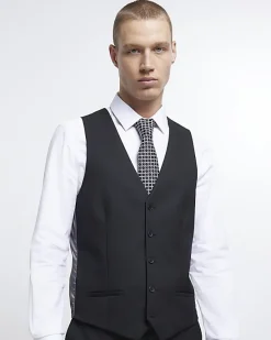 River Island skinny fit twill waistcoat< Big & Tall