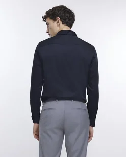 River Island slim fit sateen long sleeve shirt< Shirts