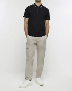 River Island slim fit taped collar polo< Polo Shirts