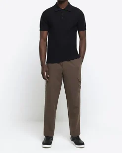 River Island slim fit textured knitted polo shirt< Polo Shirts