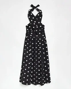 River Island spot linen halter neck midi dress< Dresses