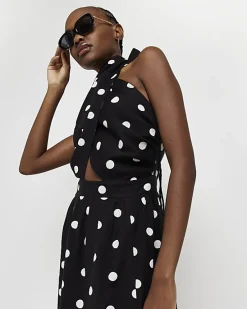 River Island spot linen halter neck midi dress< Dresses