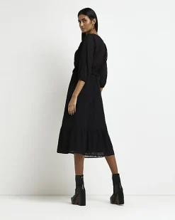 River Island spot long sleeve wrap midi dress< Dresses