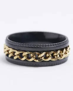 River Island Black stainless steel chain detail ring< Jewellery & Watches