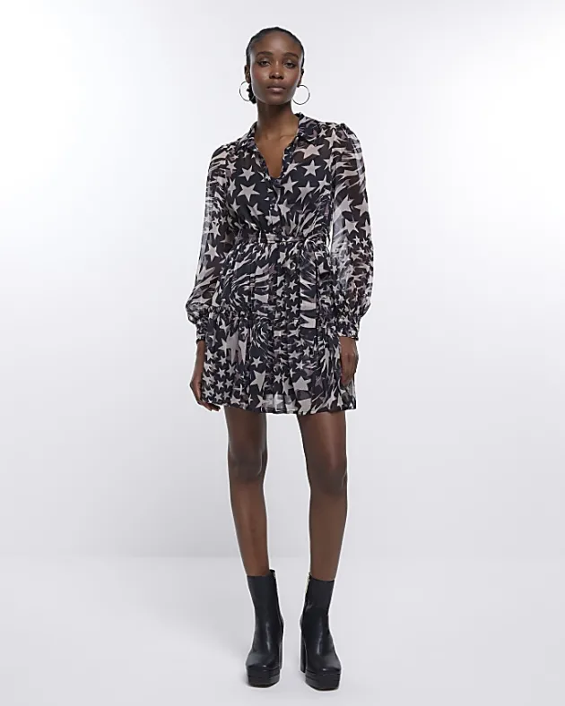 River Island star long sleeve mini shirt dress< Dresses